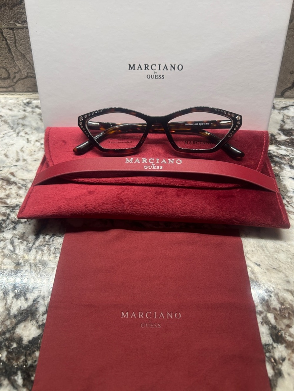 Marciano by Guess Black Tortoiseshell Cat-Eye Glasses with Rhinestone Trim NEW